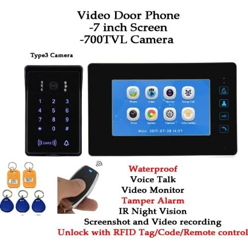 Home Doorbell Wired Video Intercom Camera Monitor Waterproof RFID Tag Photograph Video Recording Office Smart video door phone