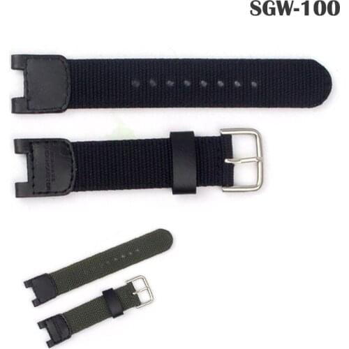 Military Canvas Nylon Fabric Black Armygreen Straps Watch Band For Casio SGW-100 GW-3500B/3000B Series Stainless Steel Buckle