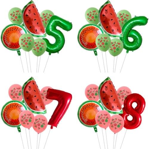 7Pcs/lot Summer Party Balloons Fruit Watermelon Birthday Decoration Number Balloon Kids Birthday Party Baby Shower Decor Globos