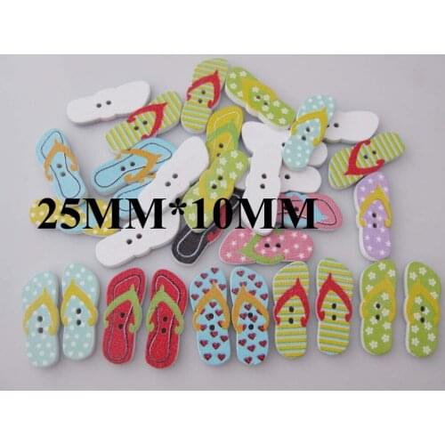 WBNKVA 10mm*25mm slipper style Decorative scrapbook Buttons Mix 100pcs 2 holes wood printed sewing accessories