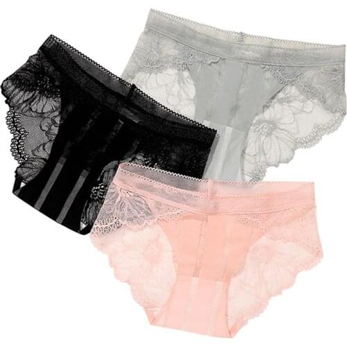 ZJX 3Pcs/set Sexy Lace Panties Women Cotton Crotch Fashion Underwear Girls Briefs Sexy Underpants for Female Lingerie L XL