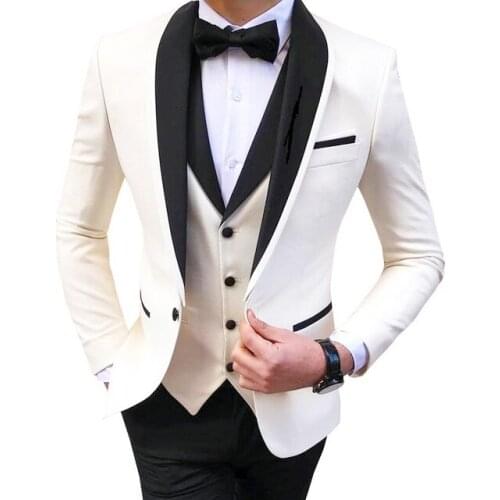 Mens suits 3 Pieces Party Costume Slim Fit Suits Classic Design Shawl Lapel Tuxedos Prom Suit Blazer & Pants & Vest for Wedding
