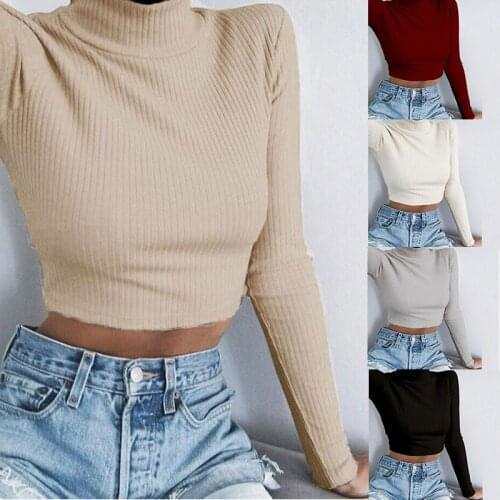 New Arrival 2019 Korean Style Women Turtleneck Slim Long Sleeve Crop Tops Female Short Knitted Sweater and Pullover Pull Femme
