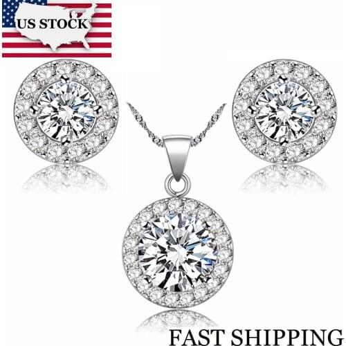 USA STOCK Uloveido Fashion Crystal Jewelry Set Silver Color CZ Necklace and Earrings for Women New Year Gifts for Girls JST001