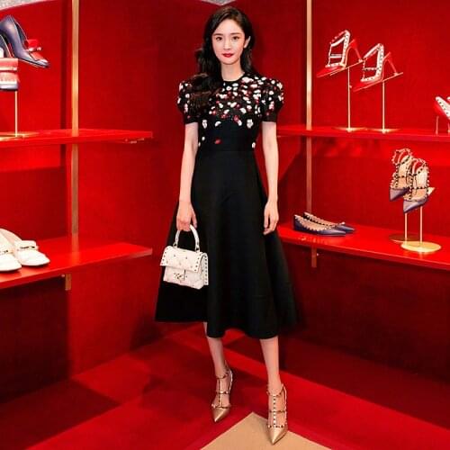 Long Dress Runway High Quality Spring New WomenS Fashion Party Work Sexy Vintage Elegant Chic Sequin Embroidery Black Dresses