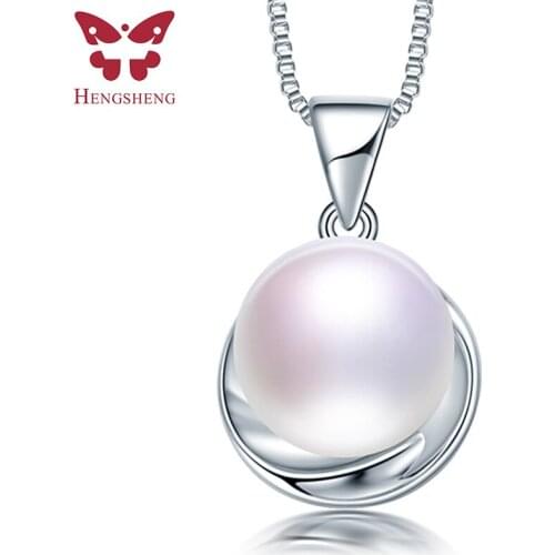 HENGSHENG AAAA Natural Freshwater Pearl Pendant Fashion Jewelry For Women 925 Sterling Silver Shining Round Pearl Necklace