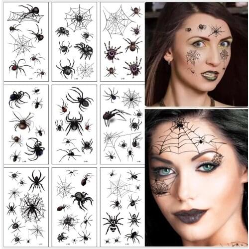 10 Sheets/Pack Lifelike Scar Spider Design Tattoo Stickers Halloween Fancy Dress Party Funny Stickers Waterproof Face Patch