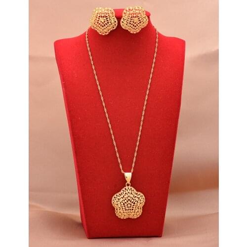 24K Dubai hawaiian 24K Gold Color Jewelry sets Necklace earrings bridal wedding gifts Bijoux Jewelry sets for women