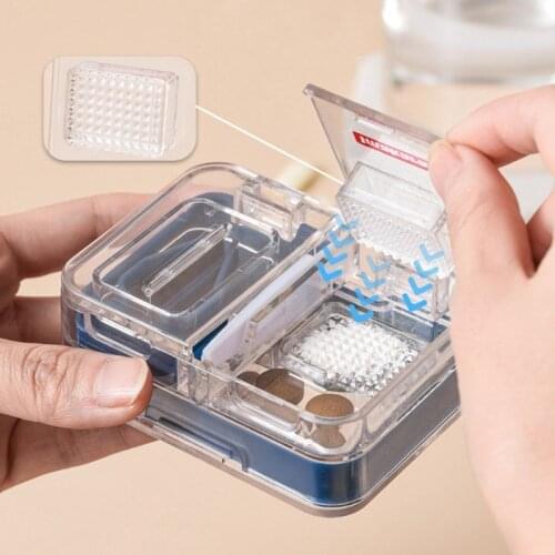Medicine Box 4Grid Pill Cutter Tablet Division Medicine Grinding Medicine Packing Kit Portable Household Mini Medicine Separator