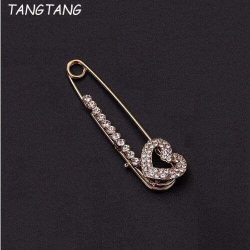 TANGTANG Rhinestone Pin Brooches For Women Vintage Sweater Heart Pin Fashion Design Wedding Brooch High Quality Buckle Clips New