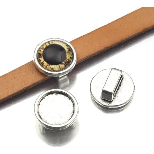 10Pcs Flat Leather Slider Beads Blank Tray 14mm Round Cabochon Bezel Base Setting For Diy Bracelets Jewelry Making Accessories