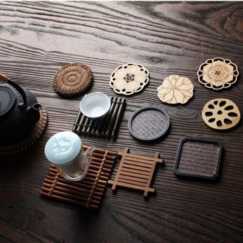 Wood Placemat Coaster Kitchen Table Bowl Mat Durable Hand Woven Insulation Coffee Cup Coaster Tea Ceremony Accessoriess
