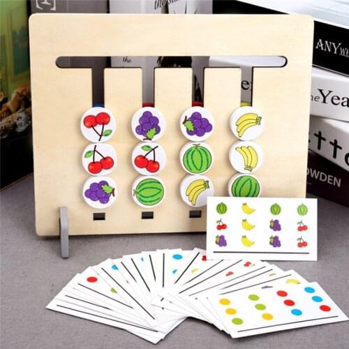 Montessori Wooden Childrens Toys Colors and Fruits Double Sided Matching Game Logical Reasoning Training Kids Educational Toys