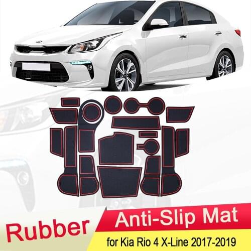 For Kia Rio 4 X-Line RIO 2017 2018 2019 Rubber Anti-slip Mat Door Groove Cup pad phone Cushion Slot Gate Coaster Car Accessories