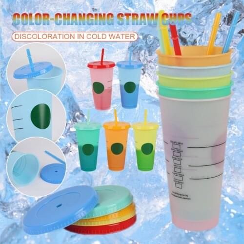500ml Travel Mug With Straw Reusable Smoothie Plastic Iced Tumbler Double-walled Ice Cold Drink Coffee Juice Tea Cup #15