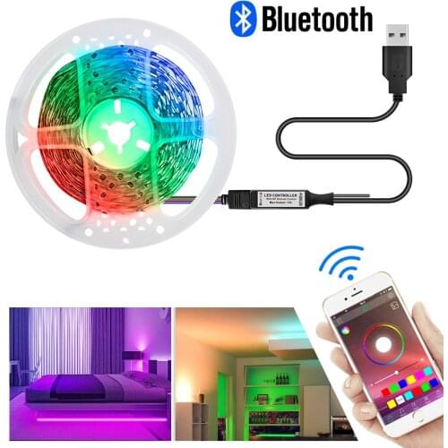 5m LED Strip Light Flexible Lamp 5050 RGB Bluetooth Smart LED Strip Lights Tape Diode DC 12V Remote Control for Home Night Light