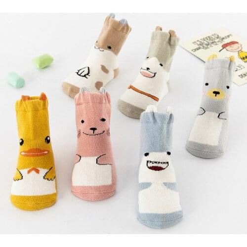 Cotton Socks For Toddler Fashion Baby Girls Boys Cute Cartoon Animal Thick Warm Socks Kids Anti-Slip Socks 0-3Y
