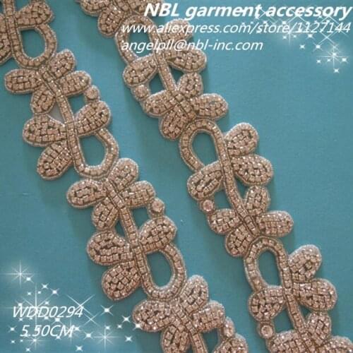 Crystal bridal rhinestone beaded applique trim for wedding dress sash DIY iron on WDD0295