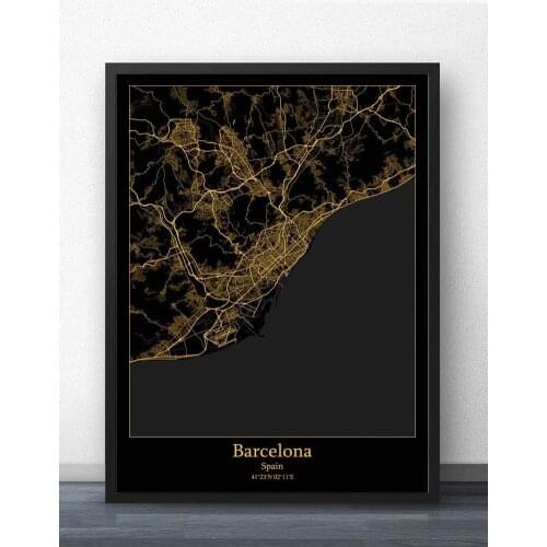 Spain City Barcelona Bilbao Malaga Murcia Seville Valencia Zaragoza Map Poster Wall Art Canvas Painting for Living Room Decor