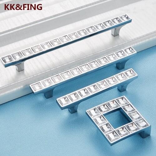KK&FING Crystal Silver Handles Glass Diamond Cabinet Wardrobe Door Handles Crystal Drawer Knobs Kitchen Cabinet Crystal Pulls