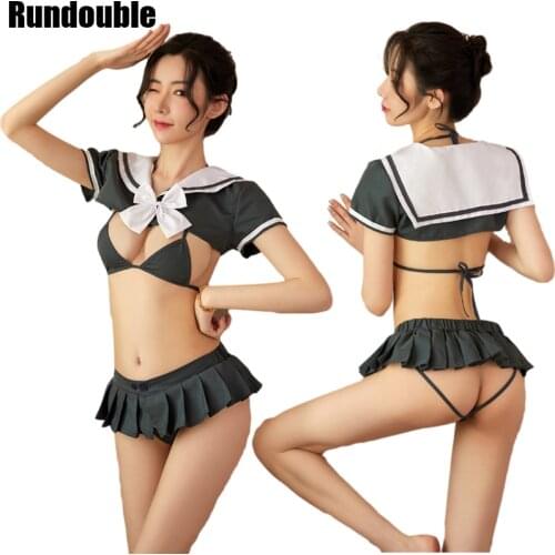 Sexy School Girls Costumes Women Kawaii Japanese Student Cosplay Erotic Lingerie Sheer Adjustable Bikini Pad Bra Sets Mini Dress