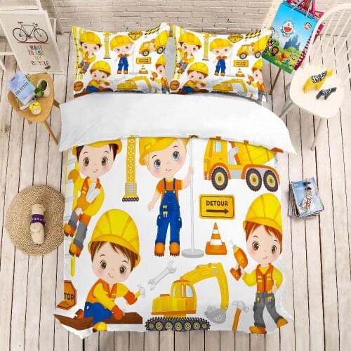 3D Cartoon Car Bedding Set Cute Kawaii Construction Vehicle Pattern Home Textiles Kids Children Gift Baby Duvet Cover Set