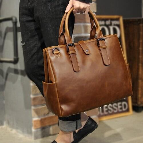 Vintage Crazy Horse Leather Handbag Large Capacity Mens Leisure Maletas Computer Bag Retro Simple Office Briefcase