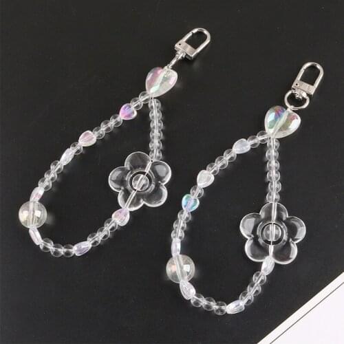 Creative Transparent Bead Chain Key Ring Color Flower Bracelet Car Key Chain Bag Pendant Women Girl Lovely Bag Accessories