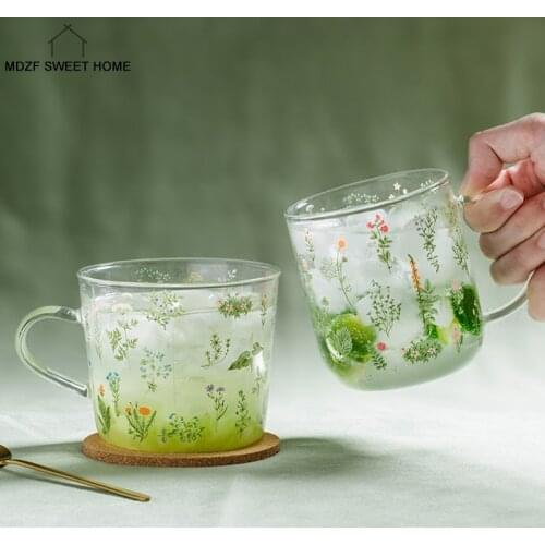 Grass Pattern Borosilicate Glass Milk Coffee Cup Party Juice Beer Mug Kitchen Drinkware Birthday Gift