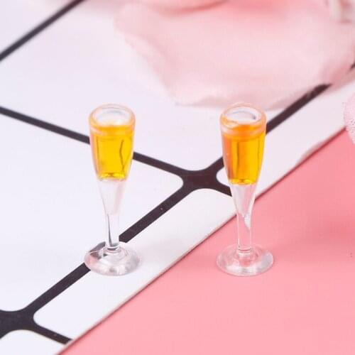 2pcs Mini Champagne Lemon Water Cup Miniature Dollhouse Accessories Cups Toy Mini Decoration Gifts 1:12 Resin Dollhouse