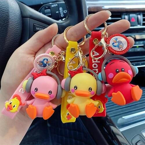 Cute Music Duck Key Chain Cartoon PVC Animal Keychains Gift For Women Girls Bag Pendant Charms Key Ring