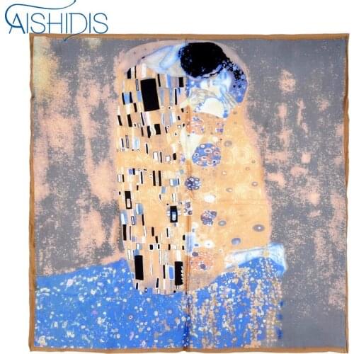 Fashion Women Silk Scarf Bandana Hijab Luxury Brand Designer Oil Painting Gustav Klimts "The Kiss" 4 Colors