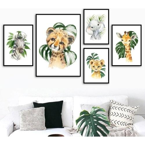 Cartoon Animal Diamond Painting Plant Leaf Lion Zebra Giraffe Elephant Diamond Embroidery Cross Stitch Baby Kids Gift Home Decor