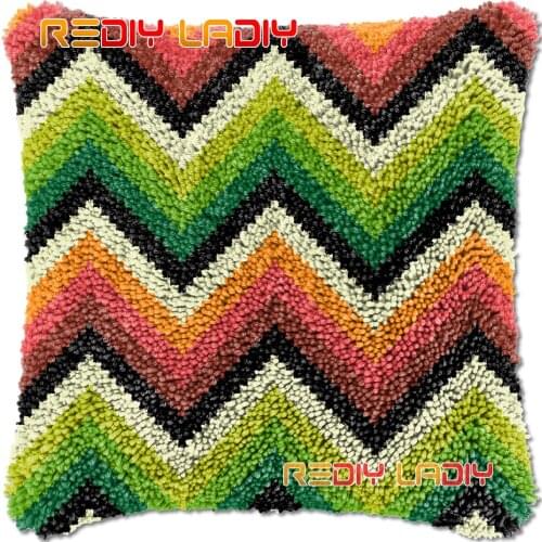 Latch Hook Cushion Diagonal Stripe DIY Needlepoint Kits Chunky Acrylic Yarn Arts Crocheting Lofty Pillow Case Hobby & Crafts