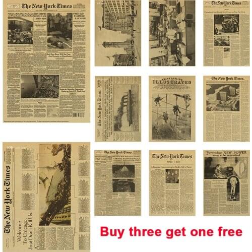 A3 and A4 Nostalgic Newspaper Style Posters Kraft Paper Posters Wall Art Painting Study Bedroom Living Room Decorative Painting