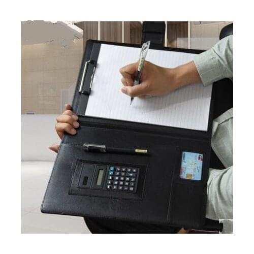 A4 Clipboard Folder With Calculator Portfolio Multi-function PU Leather Organizer Sturdy Office Manager Clip Writing Pads Legal