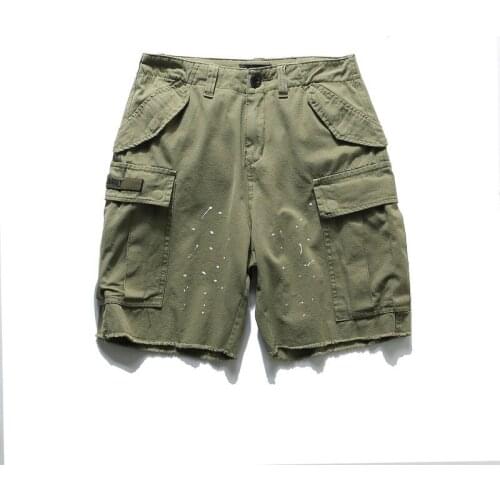 Ragged Large Pocket Overalls Casual Shorts Mens Summer Capris Loose Fit Military Men Shorts Cargo Hip Hop Shorts Size M-xxxl