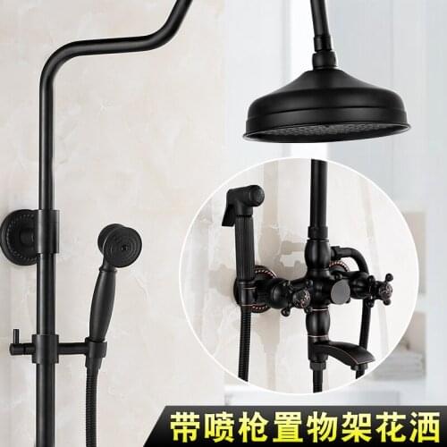 Bathroom Black Oil Paint Solid Brass Bathtub Shower Set Wall Mounted 8" Rainfall Shower Mixer Tap Faucet 3-functions Mixer Valve