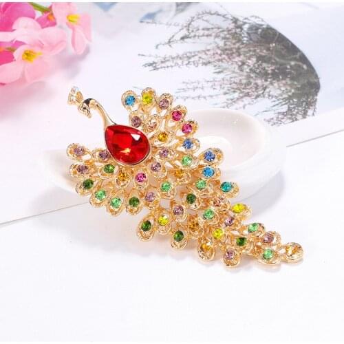 Rhinestone Peacock Brooches For Women Large Vintage Animal Pin Luxury Fashion Brooch High Quaity Party Jewelry