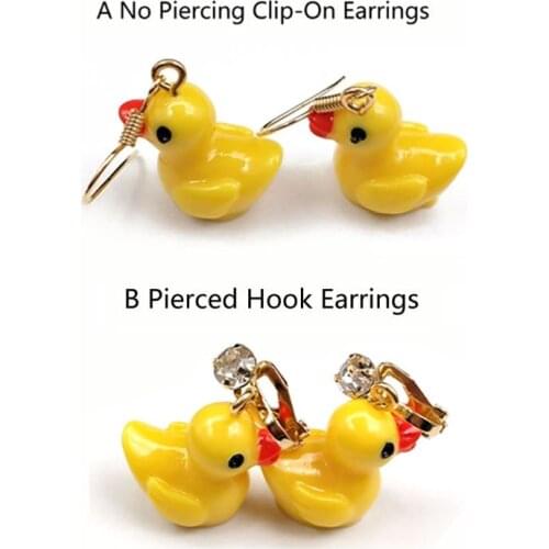 Super Cute Mini Yellow Duck Drop Dangle Earrings No PiercingSnall Duck Animals Clip On Earrings For Kids Fashion Jewelry