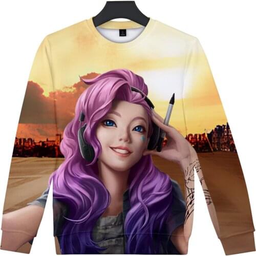 Kda The Baddest Round Collar Hoodie Sweatshirt O-neck Fashion Cool Game Song Harajuku 3D Not Hooded Long Sleeve Casual Teenager