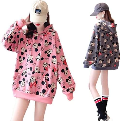 2021 Disney Mickey Minnie Mouse Hoodie Anime Print Long Sleeve Clothes Spring Autumn Hoodies Hooded Sweatshirt Female Couples
