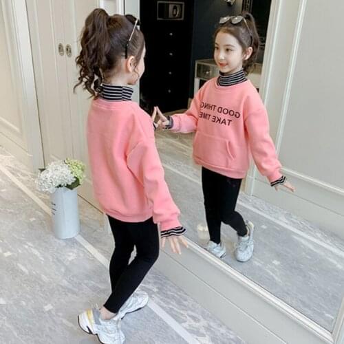 Girls' Hoodies Sweatshirts Kids Outwear 2021 Pink Velvet Thicken Warm Winter Autumn Cotton Fleece Outdoor Childrens Clothing