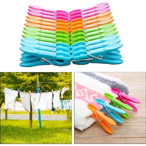24 Pack Colorful Plastic Cloth Clip Windproof Clothes Pin with Spring Suitable For Kitchen Outdoor Travel Air Set