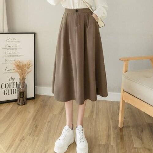 2021 Autumn Winter New Women Midi Skirt Fashion Draped High Waist A-line Long Skirts Ladies Elegant Vintage Umbrella Skirt
