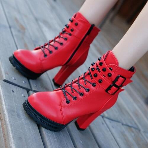 New Women Ankle Boots Fashion Boots Autumn Winter Round head High Heels Zipper Female Shoes Thick heel high heel womens boots