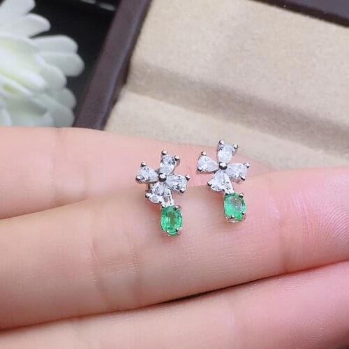 Sale exquisite elegant green emerald gemstone stud earring women silver jewelry real natural gem birthday party banquet gift