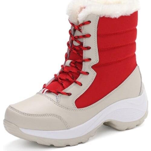 MR CO Women Boots Waterproof Winter Shoes Women Snow Boots Platform Keep Warm Ankle Winter Boots With Thick Fur Heels