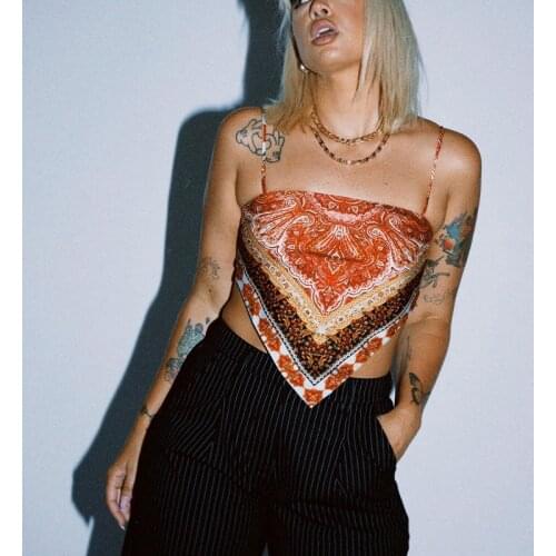 Women Sexy Wrap Bandage Tube Top Lace up Sleeveless Scarf Crop Tops on Thin Strap Summer Fashion Print Backless Club Clothes