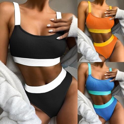 Female Sexy Swimsuit 2021High Waist Bikini Set Bathing Suits Women Two Piece Split Ladies Contrasting Color Bather Beachwear